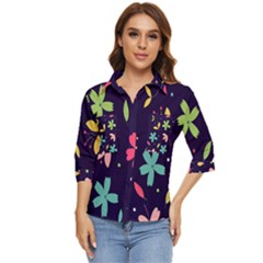 Colorful Floral Women s Quarter Sleeve Pocket Shirt