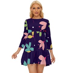 Colorful Floral Long Sleeve Babydoll Dress