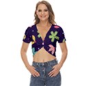 Colorful Floral Twist Front Crop Top View1