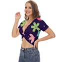 Colorful Floral Twist Front Crop Top View2