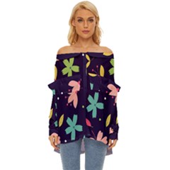 Colorful Floral Off Shoulder Chiffon Pocket Shirt