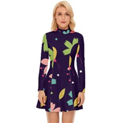 Colorful Floral Long Sleeve Velour Longline Dress