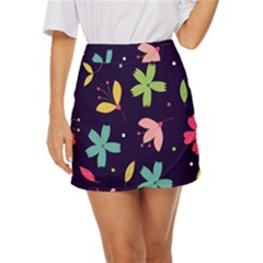 Colorful Floral Mini Front Wrap Skirt