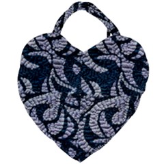 Blue On Grey Stitches Giant Heart Shaped Tote by kaleidomarblingart