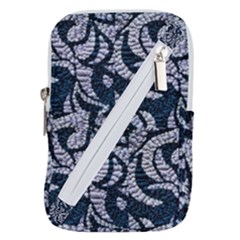 Blue On Grey Stitches Belt Pouch Bag (large) by kaleidomarblingart