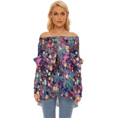 Splodge Off Shoulder Chiffon Pocket Shirt