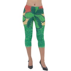 Palmtrees At Sunset  Lightweight Velour Capri Leggings  by Hayleyboop