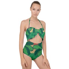 Palmtrees At Sunset  Scallop Top Cut Out Swimsuit by Hayleyboop