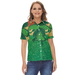 Palmtrees At Sunset  Women s Short Sleeve Double Pocket Shirt