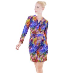 Abstract Colorful Artwork Art Button Long Sleeve Dress by artworkshop