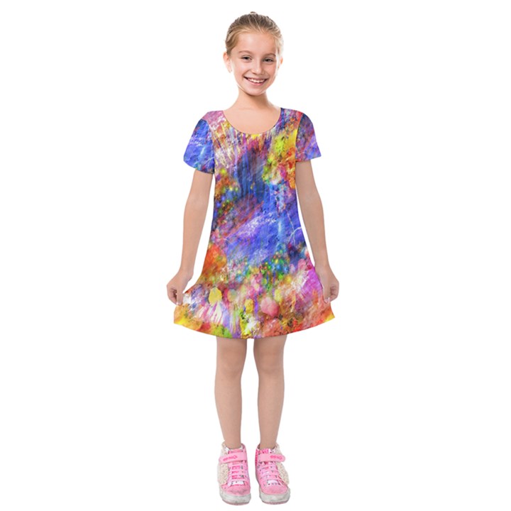 Abstract Colorful Artwork Art Kids  Short Sleeve Velvet Dress