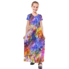 Abstract Colorful Artwork Art Kids  Short Sleeve Maxi Dress by artworkshop