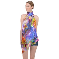 Abstract Colorful Artwork Art Halter Asymmetric Satin Top by artworkshop