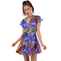 Abstract Colorful Artwork Art Flutter Sleeve Wrap Dress by artworkshop