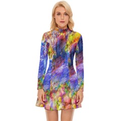 Abstract Colorful Artwork Art Long Sleeve Velour Longline Dress