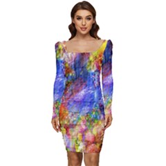 Abstract Colorful Artwork Art Women Long Sleeve Ruched Stretch Jersey Dress