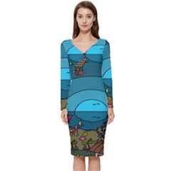 Artwork Art Kids Long Sleeve V-neck Bodycon Dress 