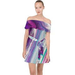 Color Acrylic Paint Art Off Shoulder Chiffon Dress by artworkshop