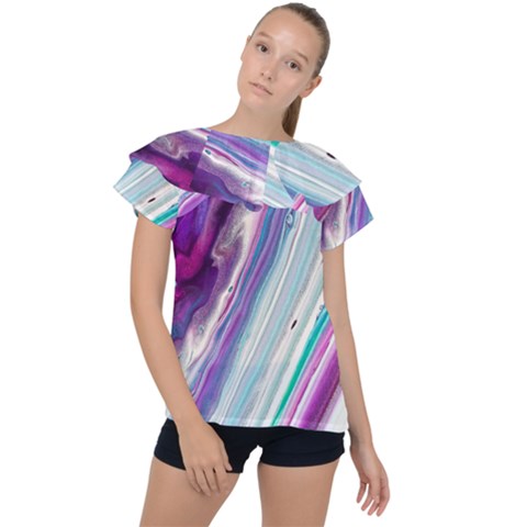 Color Acrylic Paint Art Ruffle Collar Chiffon Blouse by artworkshop