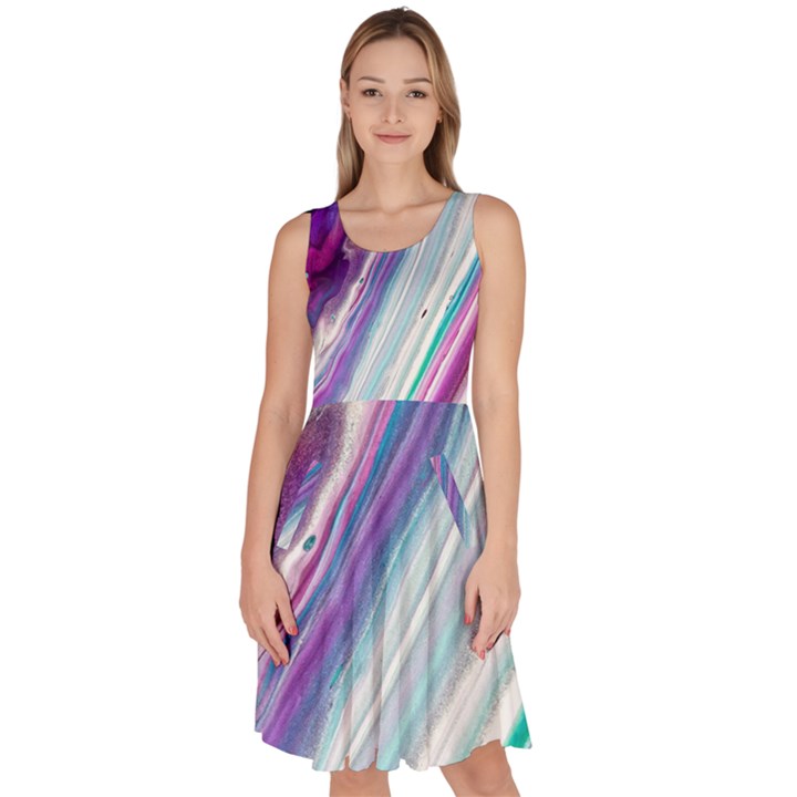 Color Acrylic Paint Art Knee Length Skater Dress With Pockets