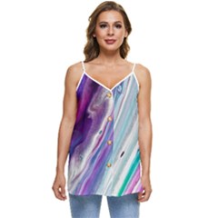 Color Acrylic Paint Art Casual Spaghetti Strap Chiffon Top