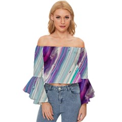 Color Acrylic Paint Art Off Shoulder Flutter Bell Sleeve Top by artworkshop