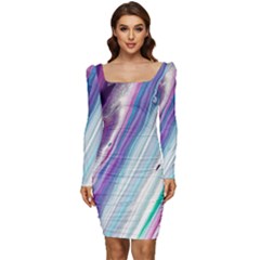 Color Acrylic Paint Art Women Long Sleeve Ruched Stretch Jersey Dress