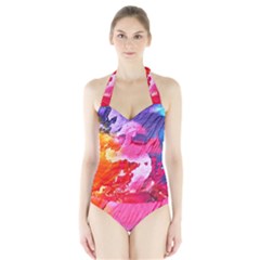 Colorful Painting Halter Swimsuit