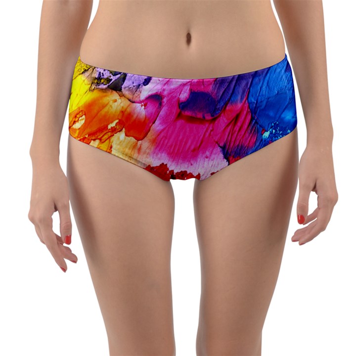 Colorful Painting Reversible Mid-Waist Bikini Bottoms