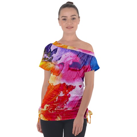 Colorful Painting Off Shoulder Tie-up Tee by artworkshop