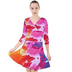 Colorful Painting Quarter Sleeve Front Wrap Dress by artworkshop