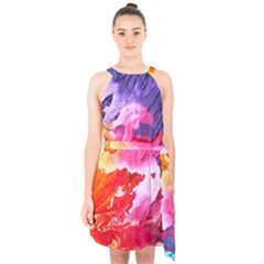 Colorful Painting Halter Collar Waist Tie Chiffon Dress by artworkshop