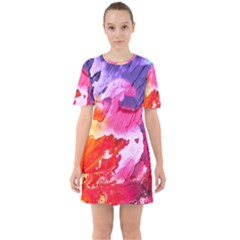 Colorful Painting Sixties Short Sleeve Mini Dress