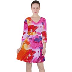 Colorful Painting Quarter Sleeve Ruffle Waist Dress by artworkshop