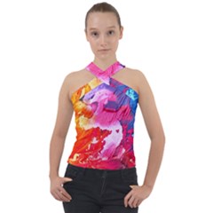 Colorful Painting Cross Neck Velour Top by artworkshop