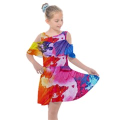 Colorful Painting Kids  Shoulder Cutout Chiffon Dress by artworkshop