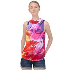 Colorful Painting High Neck Satin Top by artworkshop