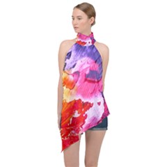 Colorful Painting Halter Asymmetric Satin Top by artworkshop