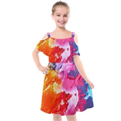 Colorful Painting Kids  Cut Out Shoulders Chiffon Dress by artworkshop