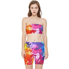 Colorful Painting Stretch Shorts And Tube Top Set by artworkshop