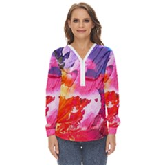 Colorful Painting Zip Up Long Sleeve Blouse