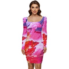 Colorful Painting Women Long Sleeve Ruched Stretch Jersey Dress