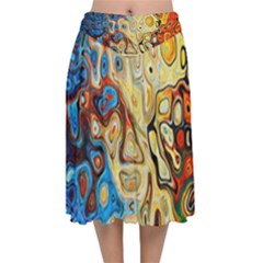 Colorful Structure Velvet Flared Midi Skirt