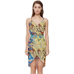 Colorful Structure Wrap Frill Dress