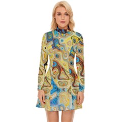 Colorful Structure Long Sleeve Velour Longline Dress