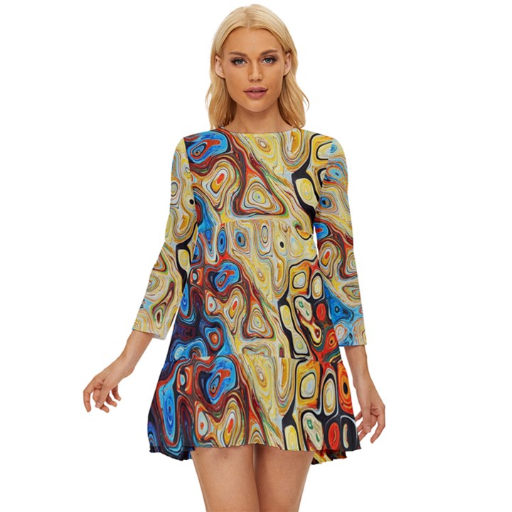 Colorful Structure Long Sleeve Babydoll Dress