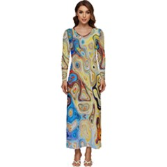 Colorful Structure Long Sleeve Velour Longline Maxi Dress