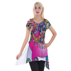 Decorative Elephant Short Sleeve Side Drop Tunic by artworkshop