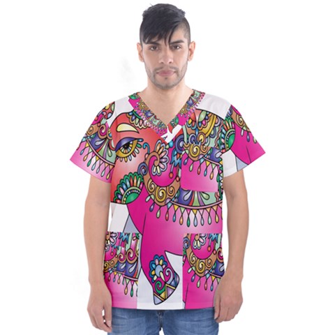 Decorative Elephant Men s V-neck Scrub Top by artworkshop