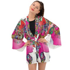 Decorative Elephant Long Sleeve Kimono by artworkshop